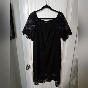 SHEIN Black Crochet Midi Off The Shoulder Dress